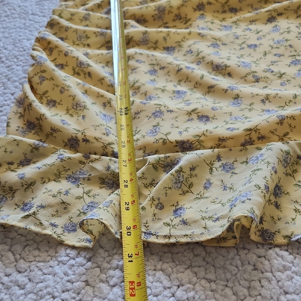 Forever 21 Yellow Ditsy Floral Mini Dress side ruching ruffle hem cami Sz S NWT - Picture 13 of 15